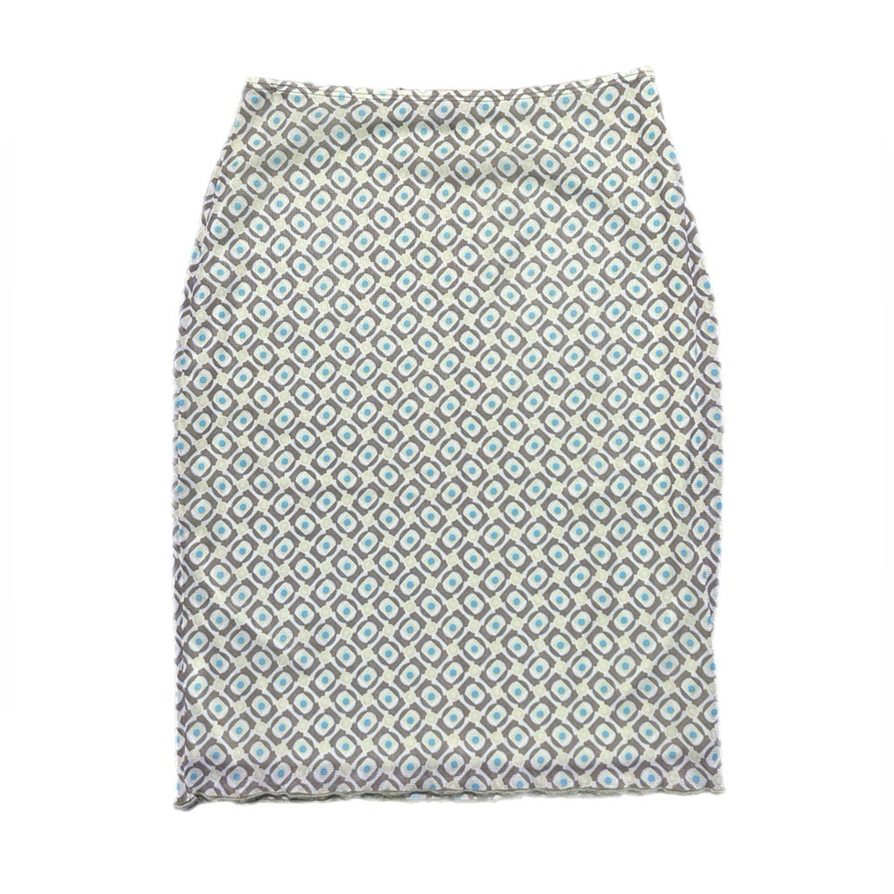 Vintage Ams Geometric Print Pencil Skirt in Light Blue & Green